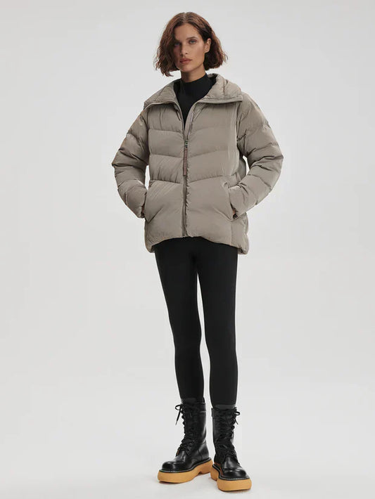 High Neck Puffer Jacket with Internal Waist Cinch