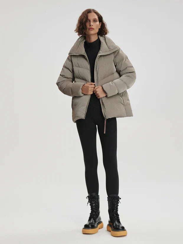 High Neck Puffer Jacket with Internal Waist Cinch
