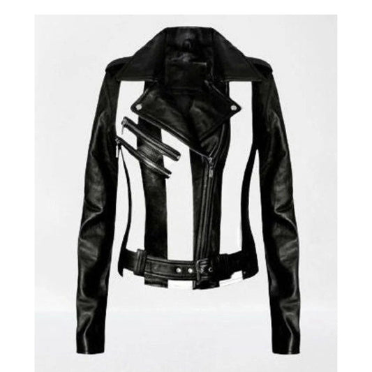 Women's And Girl's White And Black Stylish Two Tone Biker Jacket