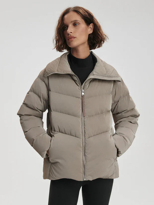 High Neck Puffer Jacket with Internal Waist Cinch